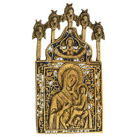 Ícone russo bronze esmaltado Nossa Senhora de Tichvin século XIX, 13,3x7,5 cm