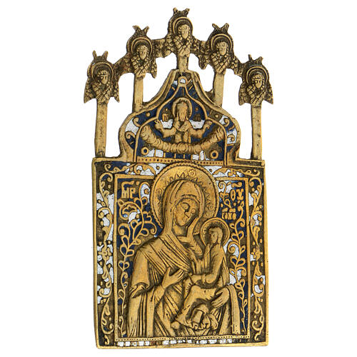 Ícone russo bronze esmaltado Nossa Senhora de Tichvin século XIX, 13,3x7,5 cm 2