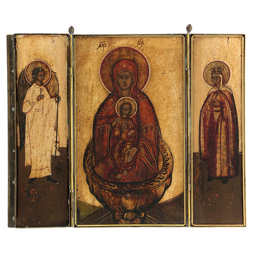 Tríptico russo de viagem Nossa Senhora Fonte da Vida século XVIII, 17x21 cm 1