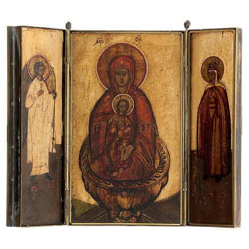 Tríptico russo de viagem Nossa Senhora Fonte da Vida século XVIII, 17x21 cm 5