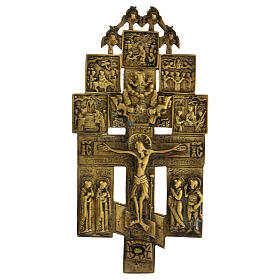 Crucifixo bronze russo festas ortodoxas século XIX, 21,5x11 cm