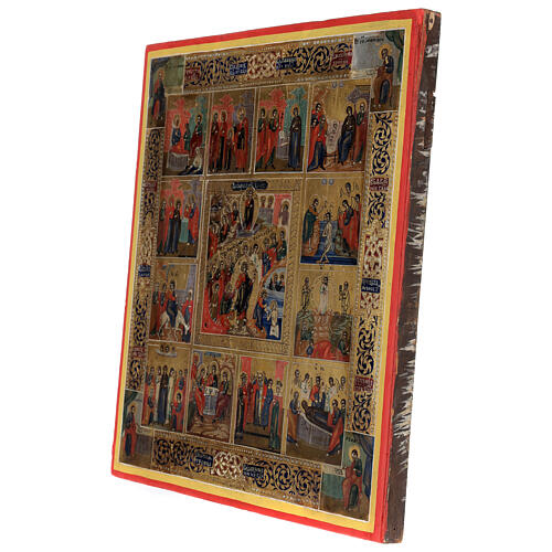 Antique Russian icon, The Twelve Feasts, gold background, 19th century, 40x30 cm 5