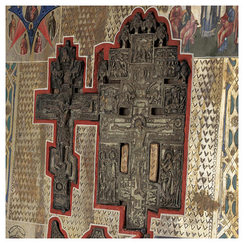 Staurotheke, ancient Russian icon, wood and metal, 19th century, 40x30 cm 2