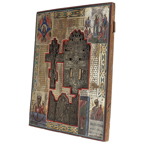 Staurotheke, ancient Russian icon, wood and metal, 19th century, 40x30 cm 5