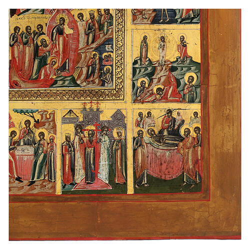 The Twelve Great Feasts, antique Russian icon, 40x30 cm 3