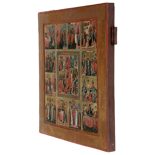 The Twelve Great Feasts, antique Russian icon, 40x30 cm 4