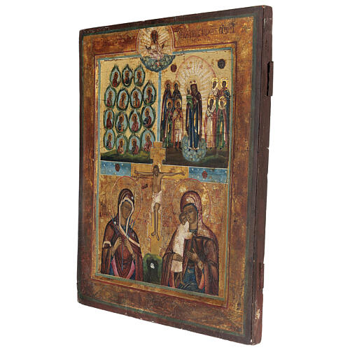 Icona antica Crocifissione con Scene Russia 1700 40x30 cm 5