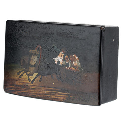 Boîte laque russe ancienne scène sur char 15x10x5 cm 2