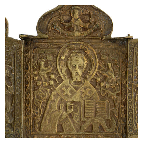 Tríptico de viaje San Nicolás Moscú Bronce Siglo XIX 10x15 cm 2