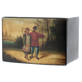 Antique Russian lacquer box peasant couple 10x15x10 cm