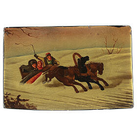 Russische Lackdose – Troika in verschneiter Landschaft, 10 × 15 × 10 cm