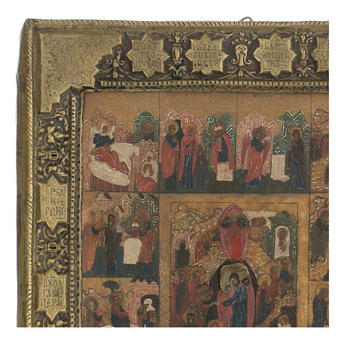 Antique icon, The Twelve Feasts with basma, Russia, beginning of 19th century 3
