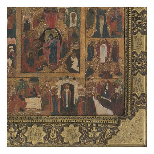 Antique icon, The Twelve Feasts with basma, Russia, beginning of 19th century 4