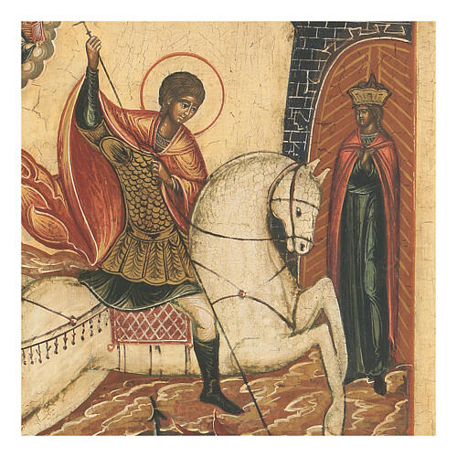 Antique icon, St. George defeats the Dragon, Russia, 18th century 3