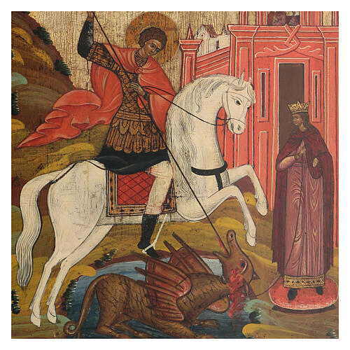 Russische Ikone Heiliger Gregor mit Drachen Russland 19. Jahrhundert 2