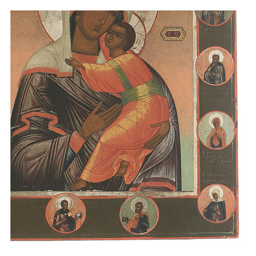 Virgin of Vladimir and Saints, antique Russian icon, 19th century 3