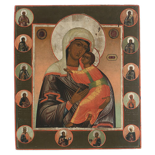 Ancient icon of Our Lady of Vladimir and Saints Russia 19th century 1
