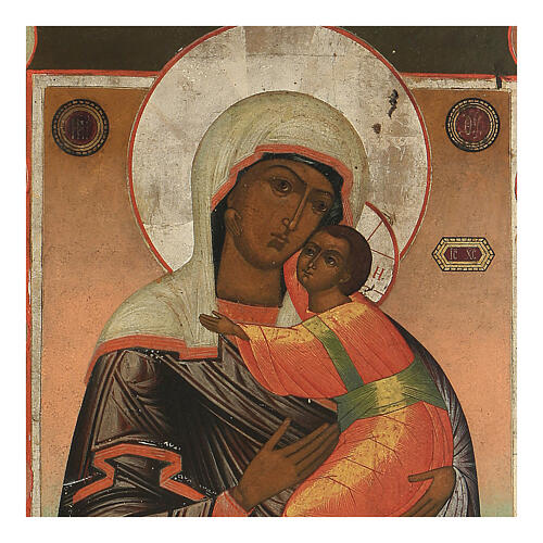 Ancient icon of Our Lady of Vladimir and Saints Russia 19th century 2