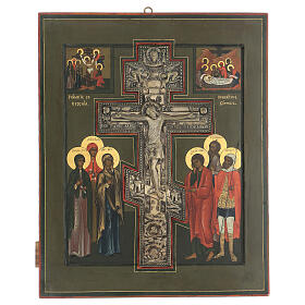 Icona russa Crocifissione Stauroteca antica XIX sec