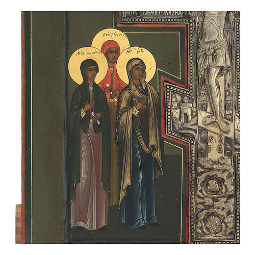 Icona russa Crocifissione Stauroteca antica XIX sec 3