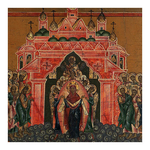 Icona russa antica Protezione della Madre di Dio Pokrov XIX sec 2