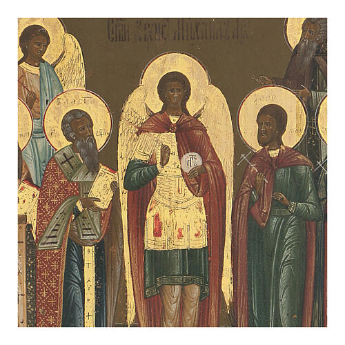 Icona antica San Michele con Santi Floro e Lauro XIX sec Russia 2