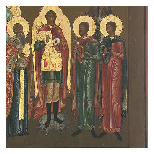 Ancient icon of St. Michael with Saints Florus and Laurus 19th century Russia 4