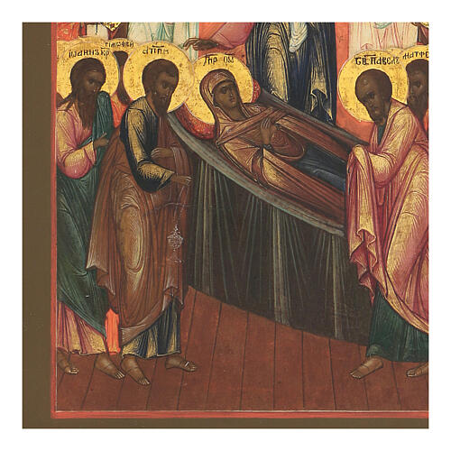 Dormition of the Mother of God, antique Russian icon, 19th century 3