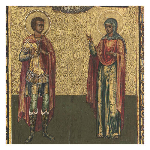 Saints Demetrius and Natalia, antique Russian icon, 19th century 3