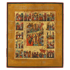 Antique Russian icon of the 16 Great Feasts, 18th-19th century