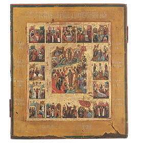 Icona antica russa 16 Grandi Feste XVIII-XIX sec