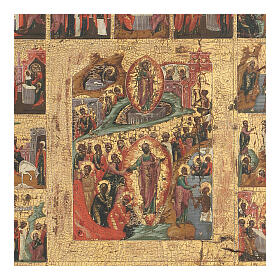 Ícone antigo russo Dezesseis Grandes Festas, século XVIII-XIX, 35x30 cm