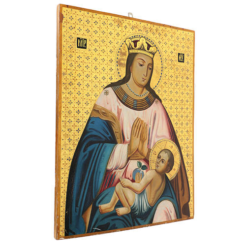 Old Ukrainian icon of Virgin and Child with apple, painted by hand, gold background, 70x55 cm 4