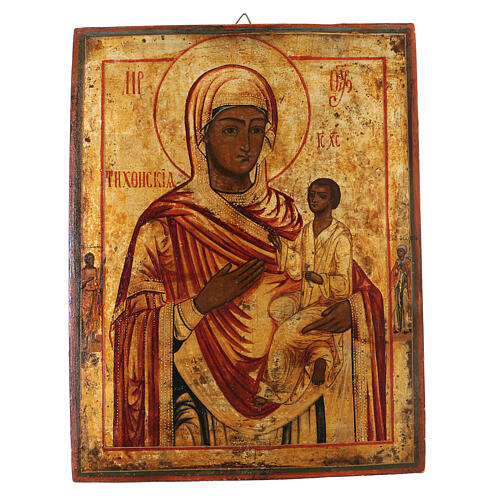 Icône ancienne de la Mère de Dieu de Tikhvin restaurée au XXIe siècle, Russie, 35x25 cm 1