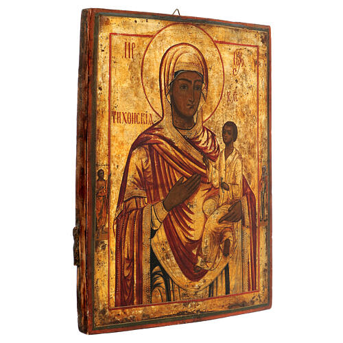Icône ancienne de la Mère de Dieu de Tikhvin restaurée au XXIe siècle, Russie, 35x25 cm 3