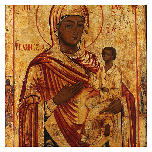 Ícone russo antigo Nossa Senhora de Tichvin 35x25 cm restaurado século XXI 2