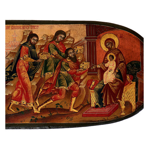 Alte russische Ikone – Anbetung der Könige & König Herodes, 80 × 30 cm, restauriert 2