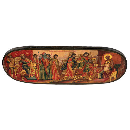 Alte russische Ikone – Anbetung der Könige & König Herodes, 80 × 30 cm, restauriert 5