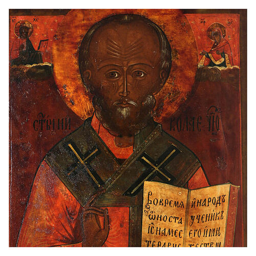 Antique Russian icon of St Nicholas of Myra, painted by hand, 45x35 cm 2