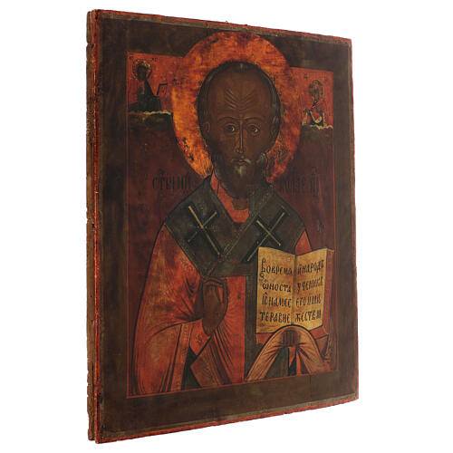 Antique Russian icon of St Nicholas of Myra, painted by hand, 45x35 cm 3