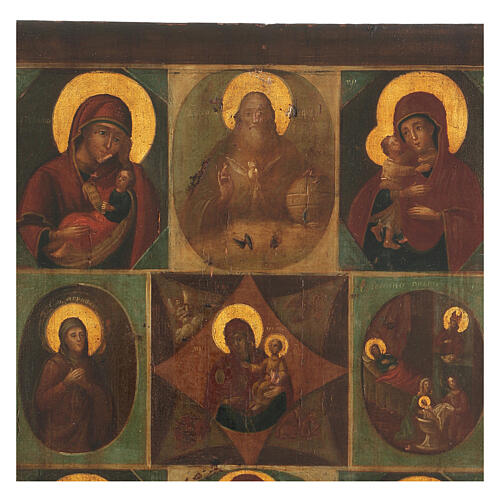 Icona antica 9 soggetti Russia del Nord seconda metà del XIX sec 37x35 cm 2