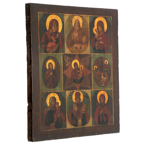 Icona antica 9 soggetti Russia del Nord seconda metà del XIX sec 37x35 cm 4