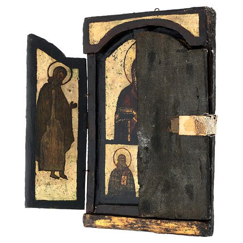 Adoration of the Mother of God Hodegetria, ancient folding triptych, Balkans, 18th century 6