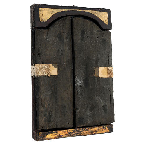 Tríptico antiguo plegable "Adoración Madre de Dios Odigitria" zona Balcanes siglo XVIII 8