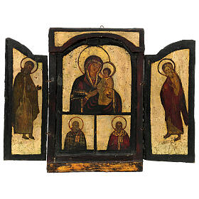 Triptyque ancien pliable Adoration de la Mère de Dieu Hodegetria zone Balkans XVIIIe siècle