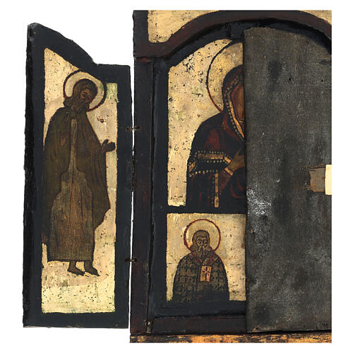 Triptyque ancien pliable Adoration de la Mère de Dieu Hodegetria zone Balkans XVIIIe siècle 3