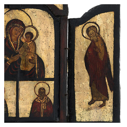 Triptyque ancien pliable Adoration de la Mère de Dieu Hodegetria zone Balkans XVIIIe siècle 4
