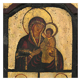 Tríptico antigo dobrável ícone Adoração da Mãe de Deus Odigitria, Balcãs, século XVIII