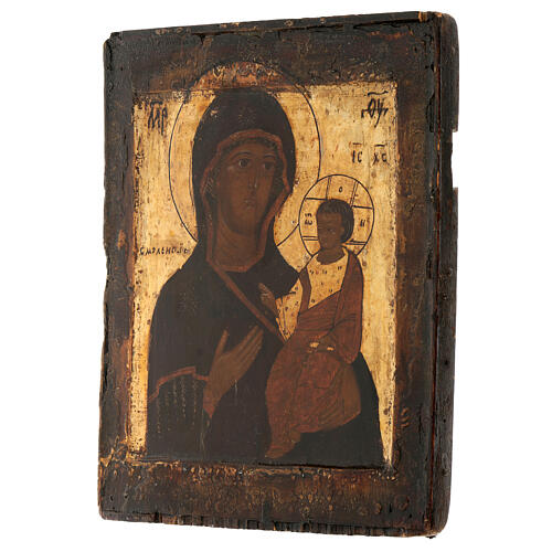 Icona Madonna di Smolensk Russia dipinta XVIII sec. 30x25 cm 4