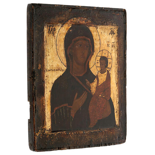 Ícone pintado Nossa Senhora de Smolensk Rússia século XVIII 30x25 cm 3